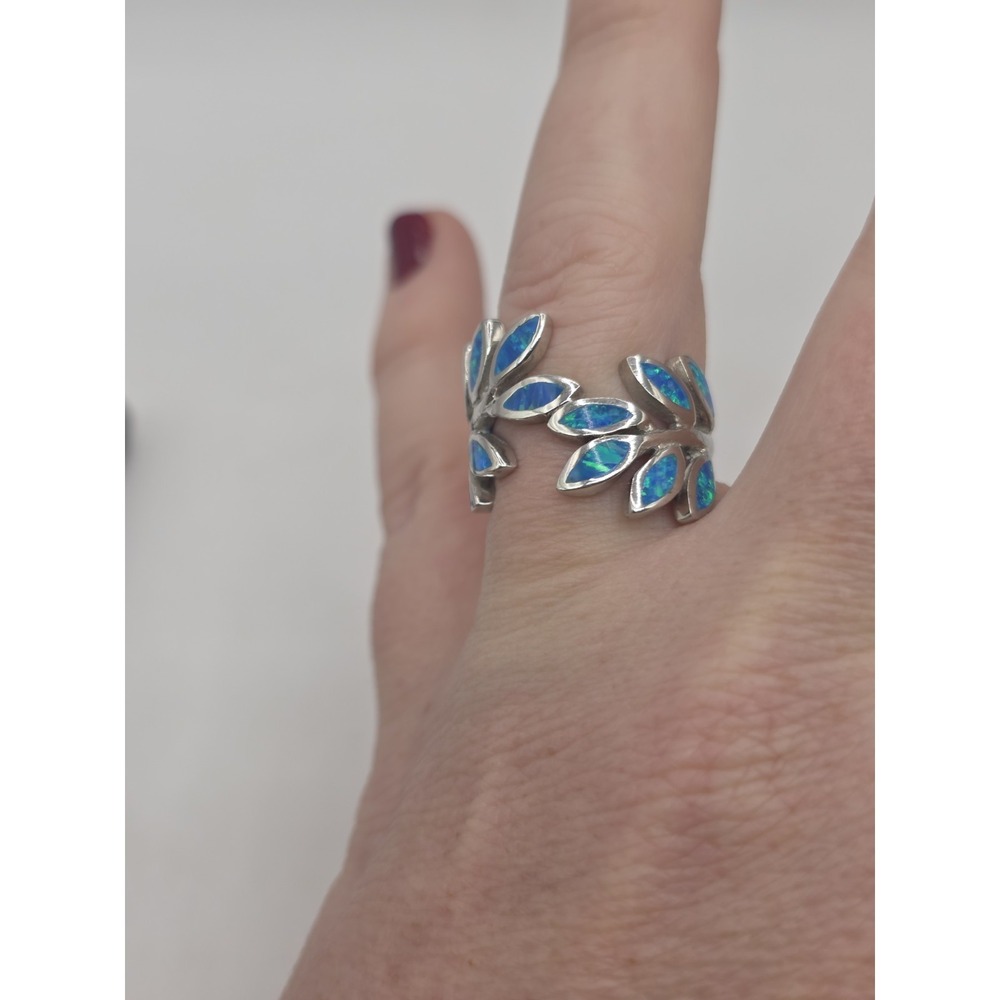 Blue Lab‎ Opal Ring Womens Size 7 Fern Leaf Plant Wrap Sterling Silver 925 NWOT - Picture 12 of 12